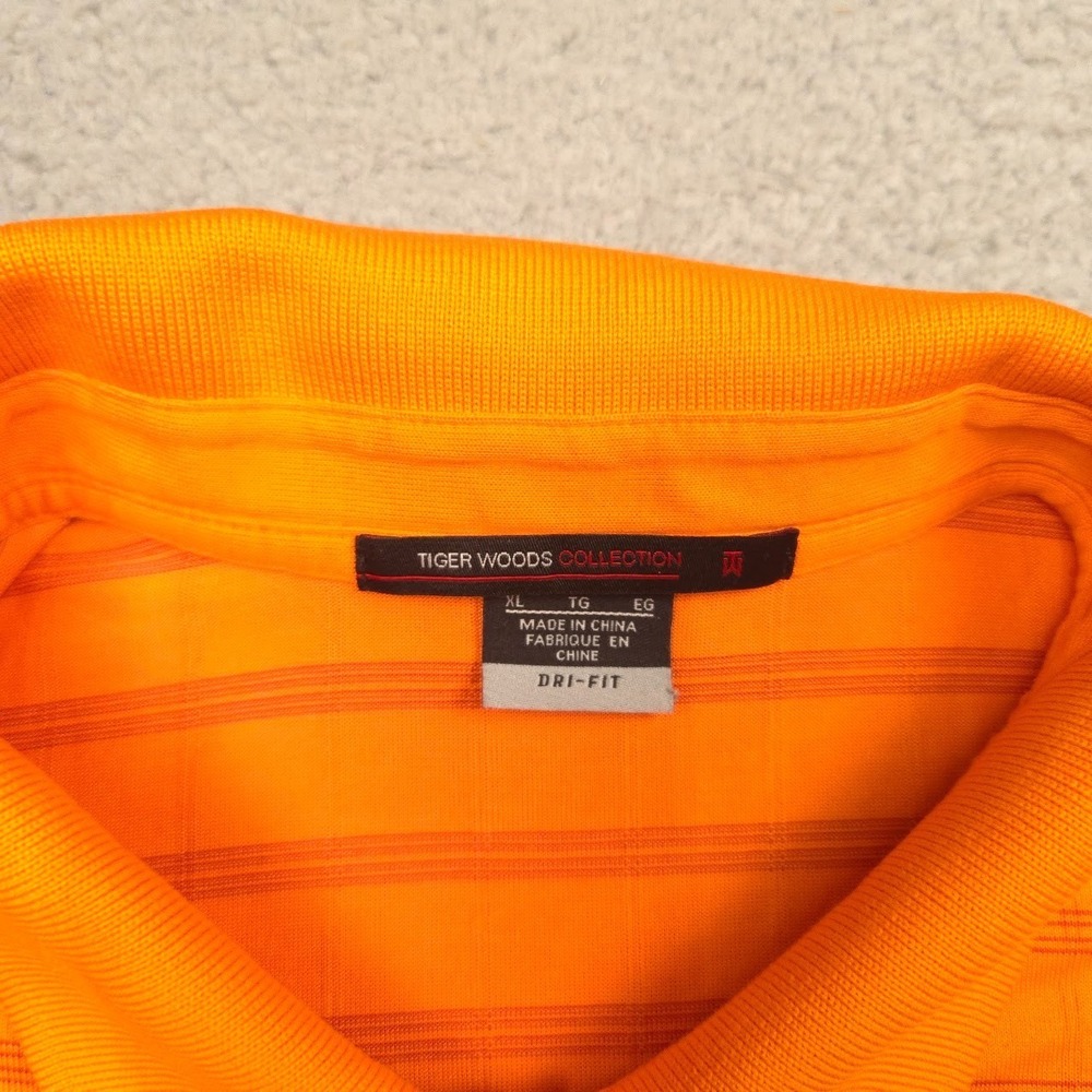 Nike Tiger Woods Collection Polo Mens XL Orange Stripe Dri-FIT Golf Shirt - Picture 3 of 13